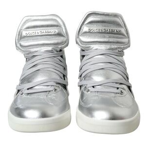 Dolce & Gabbana Silver Leather High Top Sneakers